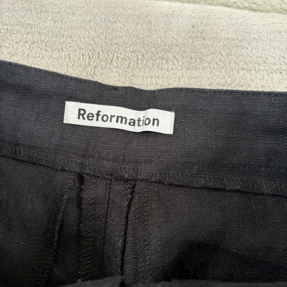 Reformation Mason Linen Pleated High Waist Wide Leg Trouser Pants‎ in Black 0